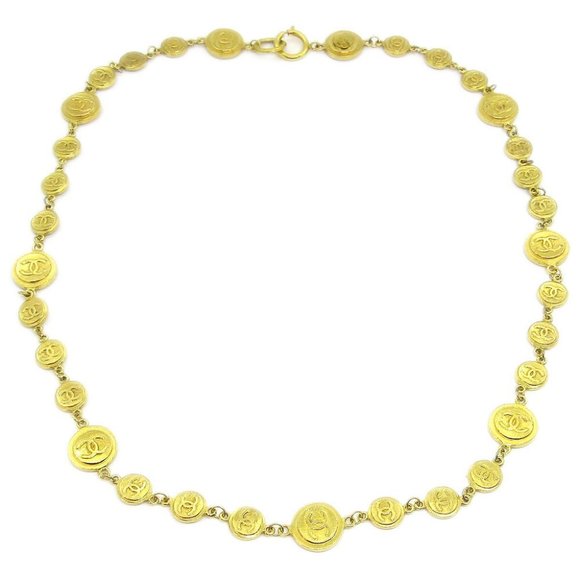 Authentic CHANEL CC Logos Medallion Charm Gold Chain Pendant Necklace - Picture 1 of 4